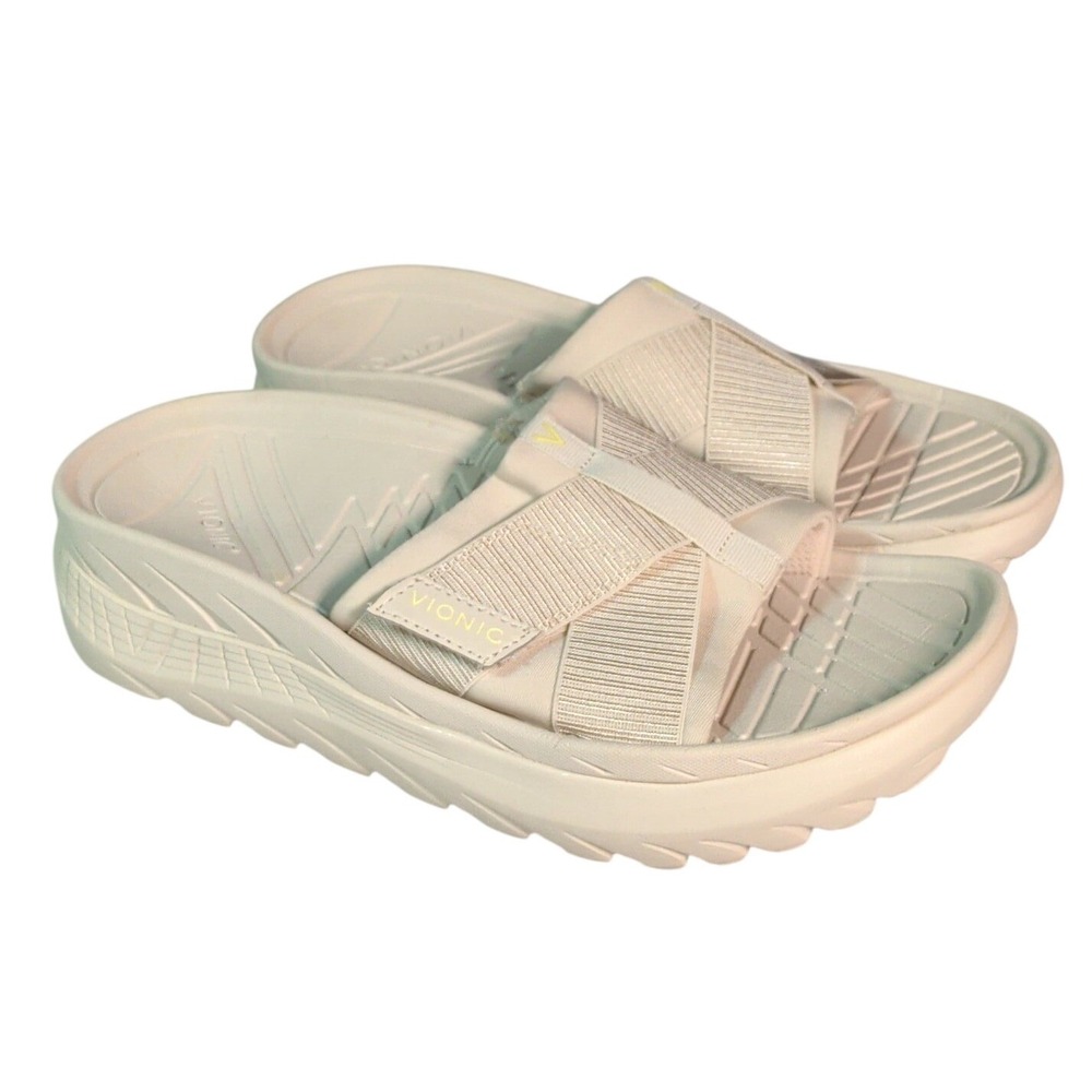 Vionic Rebound Recovery Sandals Comfort Slides Womens Size 8 Beige Platform Boho